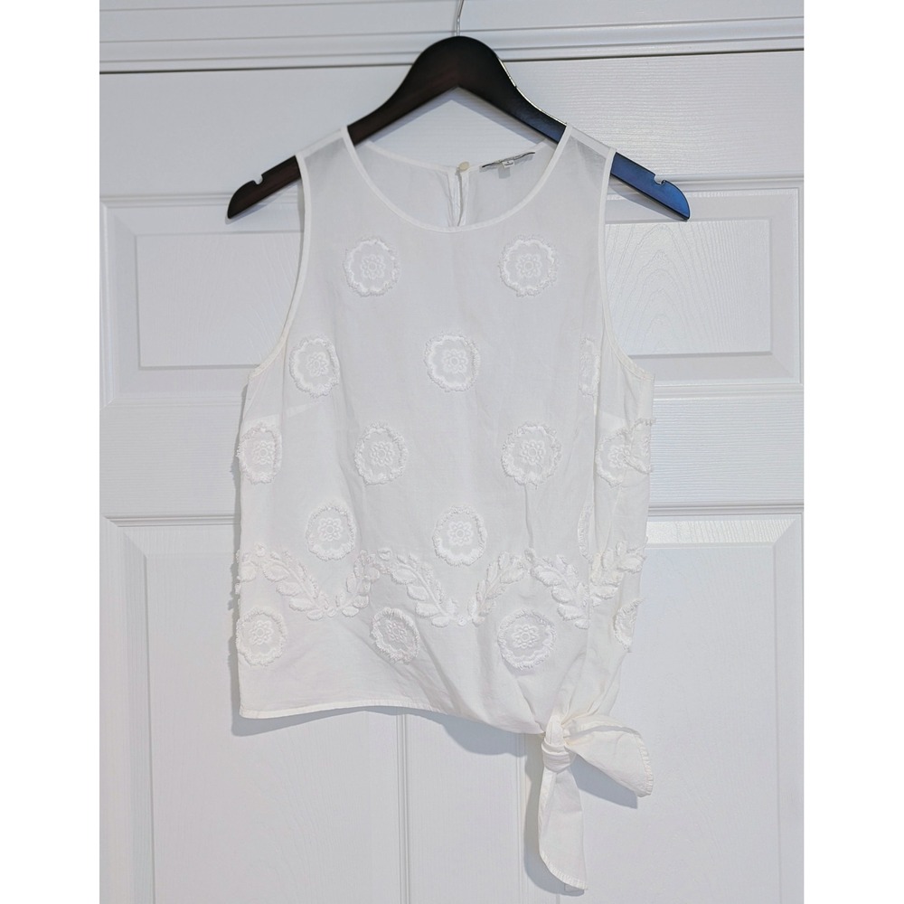 Madewell Womens White Embroidered Floral Side Tie Sleeveless Cotton Top Small